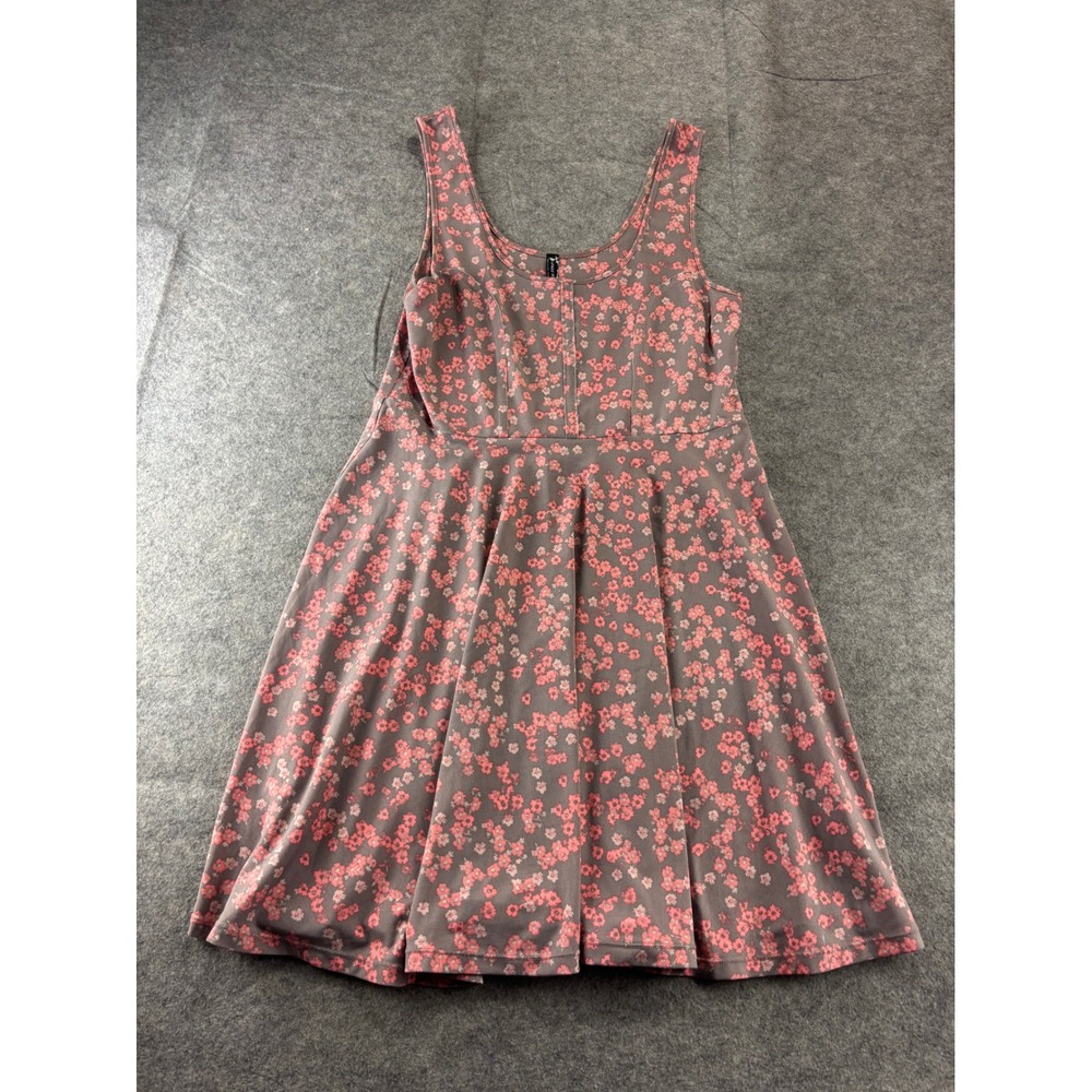 Free People Floral Skater Dress Gray Pink Sleeveless Fit & Flare Mini Womens L